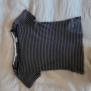 TOMMY Hilfiger Cotton White & Blue Striped Stretch T Shirt. Size SP